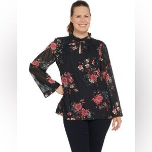 Black Floral Long Sleeve Blouse | Boho Romantic Peasant Top